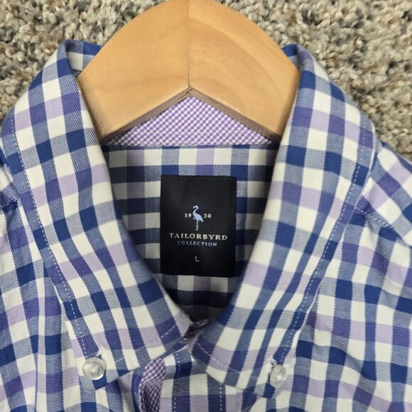 Tailorbyrd Shirt Mens Large Blue Check Button Down Long Sleeve Pocket Casual - Picture 6 of 7